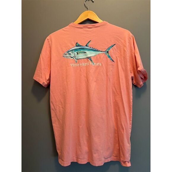 Vineyard Vines Men's M Pink Short Sleeve Tee Fish Graphic Pocket - Picture 4 of 7